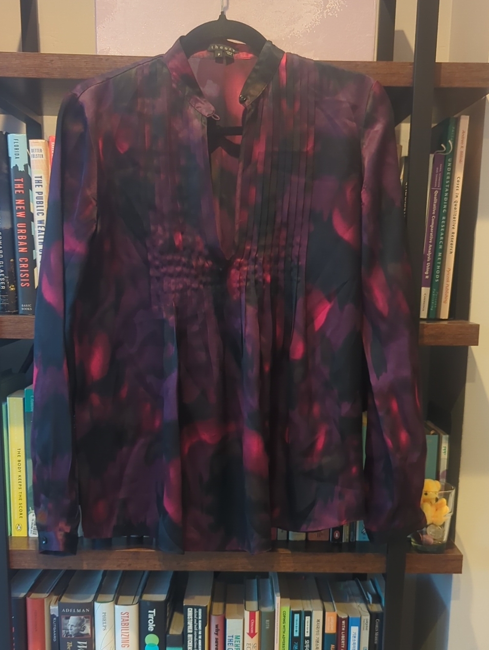 Theory Pintuck Blouse - Purple Red Black
